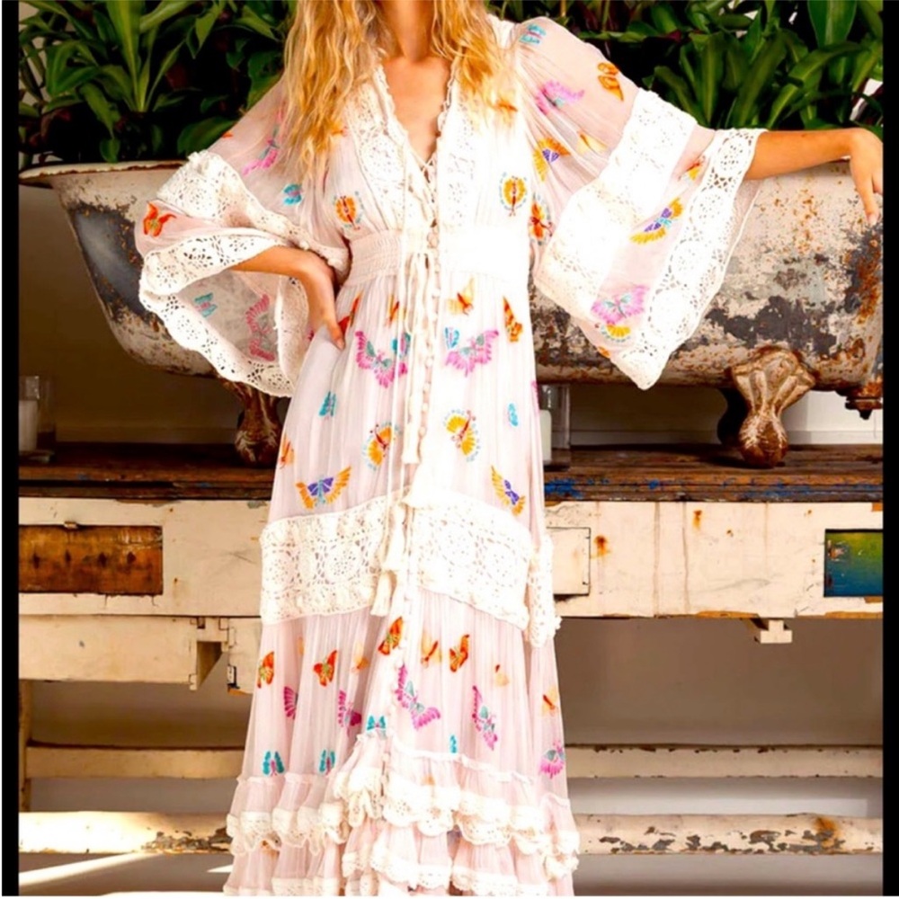 Fillyboo White Floral Maxi Dress with Lace